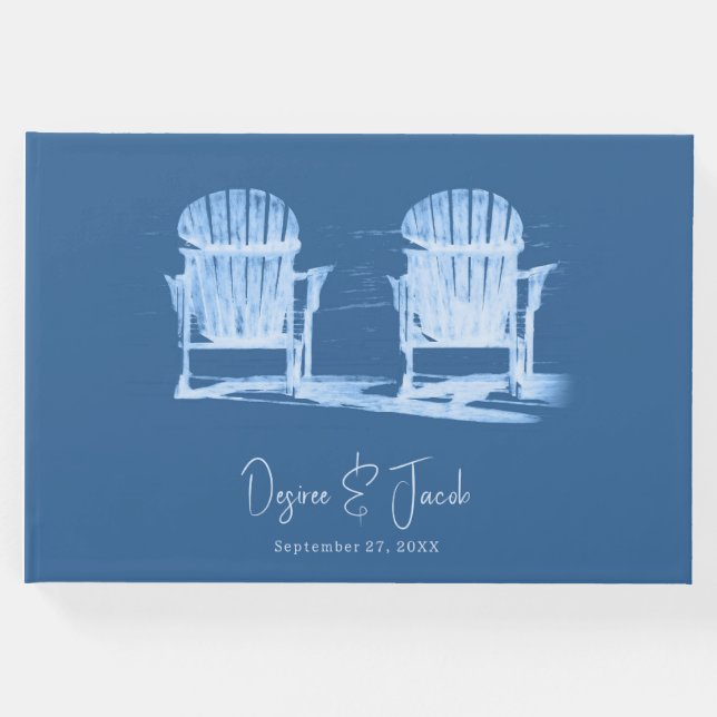 Adirondack Beach Stairs Azure Blue White Wedding Gästebuch (Vorderseite)
