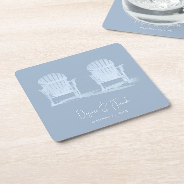 Adirondack Beach Stairs Dusty Blue White Wedding Rechteckiger Pappuntersetzer (angewinkelt)