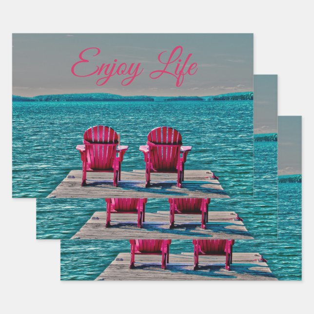 Adirondack Beach Stairs Rustikales Aquamarines Gen Geschenkpapier Set (Set)