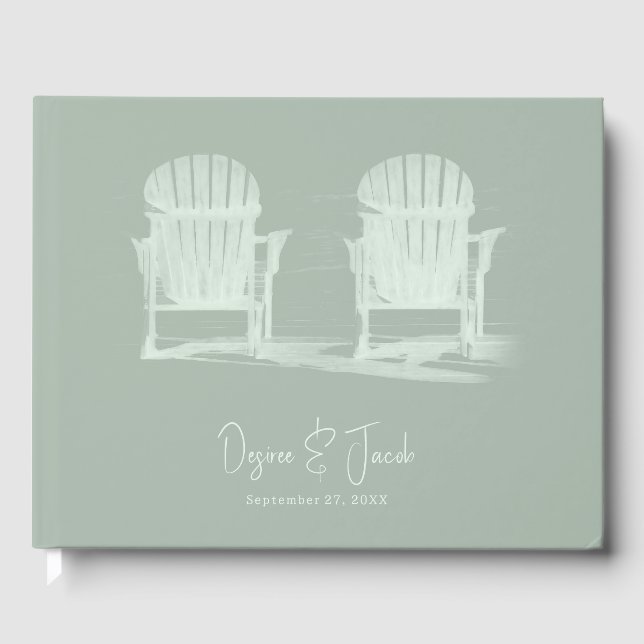 Adirondack Beach Stairs Sage Green Wedding Gästebuch (Vorderseite)
