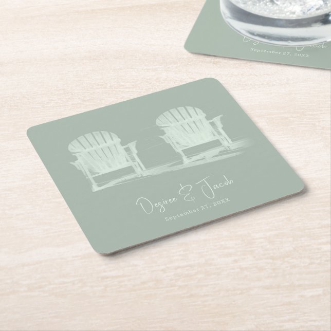 Adirondack Beach Stairs Sage Green Wedding Rechteckiger Pappuntersetzer (angewinkelt)