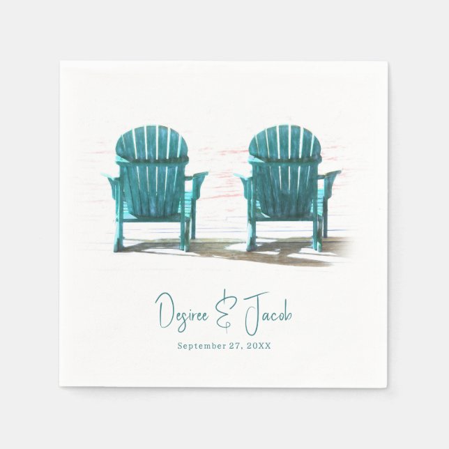Adirondack Beach Stairs White Aquamarin Wedding Serviette (Vorderseite)