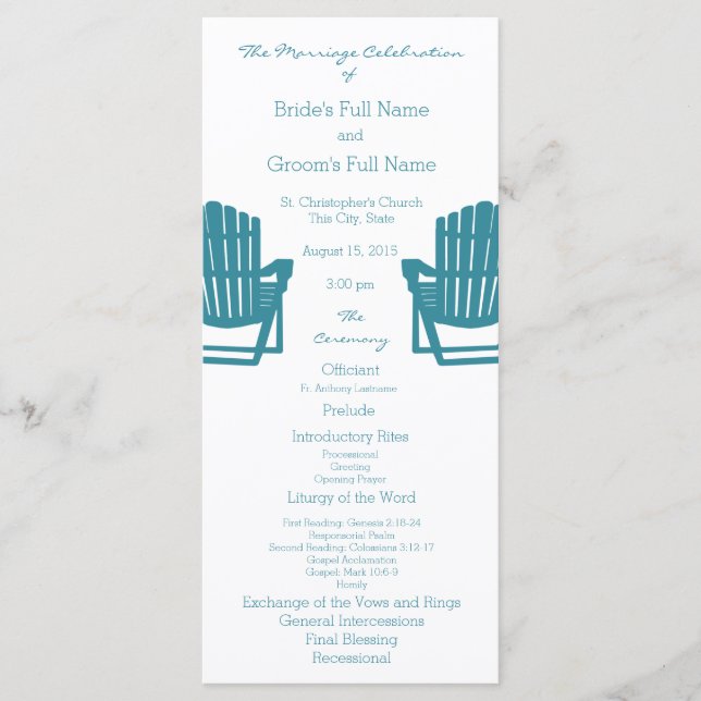 Adirondack Chairs Beach Wedding Program Programm (Vorderseite)