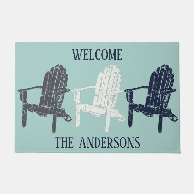 Adirondack Chairs Navy Blue und Aqua Personalisier Fußmatte (Vorderseite)