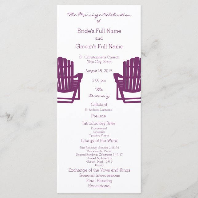 Adirondack Chairs Plum Beach Wedding Program Programm (Vorderseite)