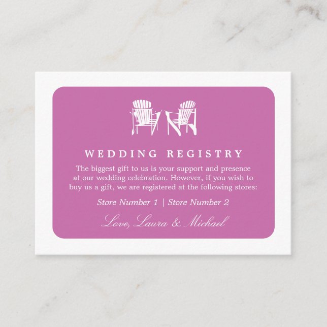 Adirondack Chairs | Wedding Bridal Gift Registry Begleitkarte (Vorderseite)