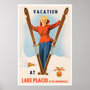 Adirondack-Gebirge Kunst Lake Placid Druck Ski Poster