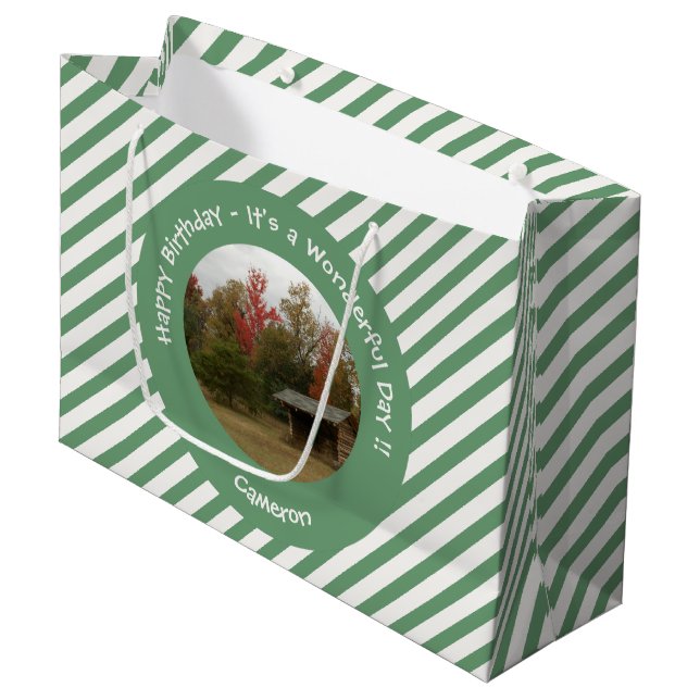 Adirondack Lean to im Herbst Artikel der Geburtsta Große Geschenktüte (Vorderseite Schrägansicht)