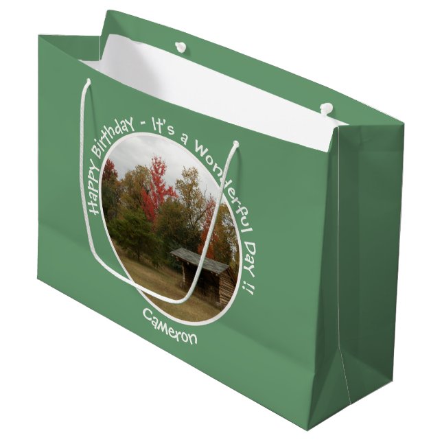 Adirondack Lean to im Herbst Artikel der Geburtsta Große Geschenktüte (Vorderseite Schrägansicht)