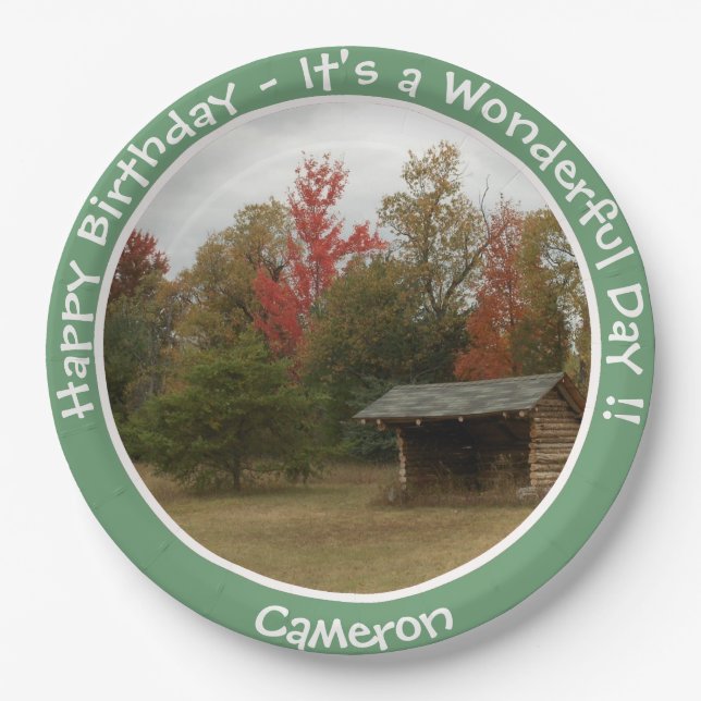 Adirondack Lean to im Herbst Artikel der Geburtsta Pappteller (Vorderseite)
