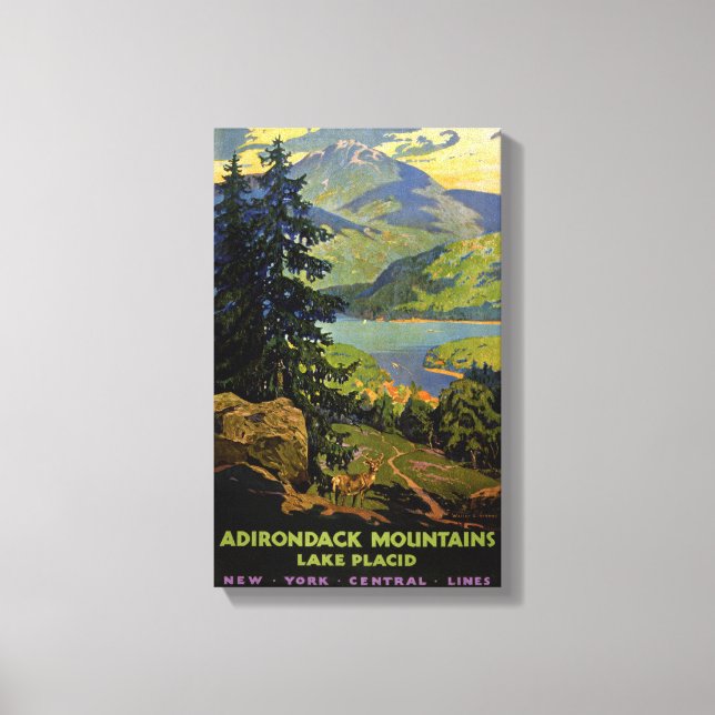 Adirondack Mountain Lake Placid Vintage Poster Re Leinwanddruck (Vorderseite)