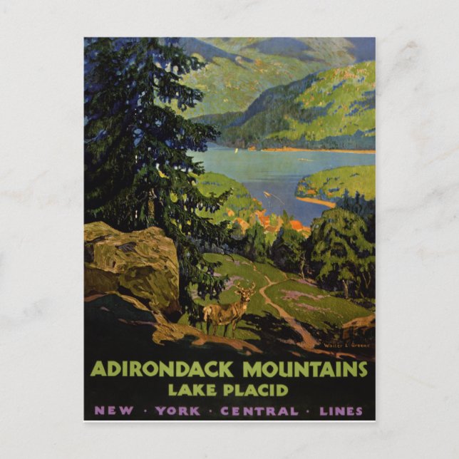 Adirondack Mountain Lake Placid Vintage Poster Re Postkarte (Vorderseite)