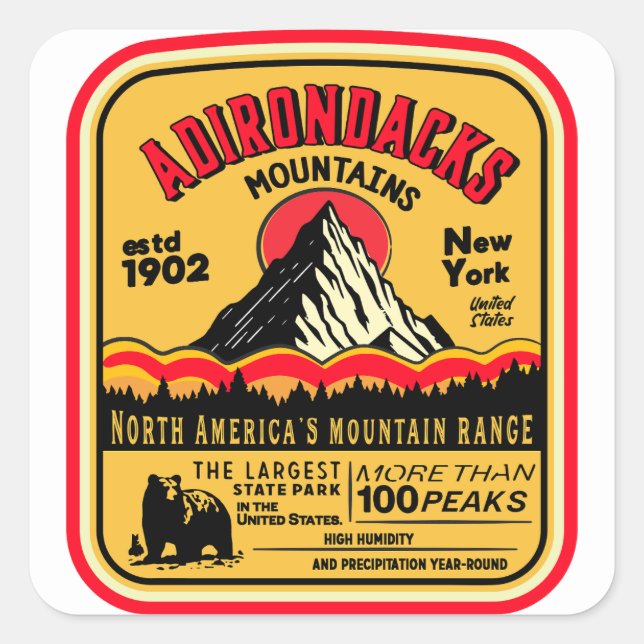 Adirondack Mountains (ADK) Quadratischer Aufkleber (Vorderseite)