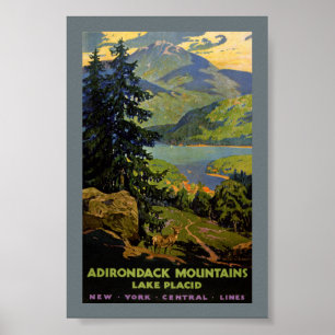 Adirondack Mountains Lake Placid Vintage Poster Re
