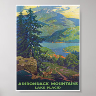 Adirondack Mountains, Lake Placid Vintage Travel Poster
