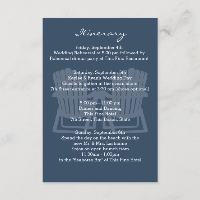 Adirondack Stairs Navy Blue Intinerary Begleitkarte (Vorderseite)