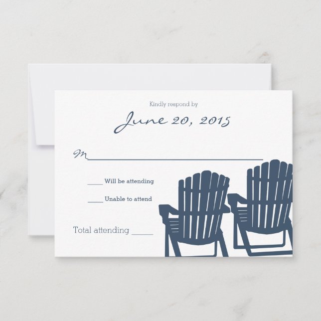 Adirondack Stühle Blue Beach Hochzeitkarte RSVP Karte (Vorderseite)