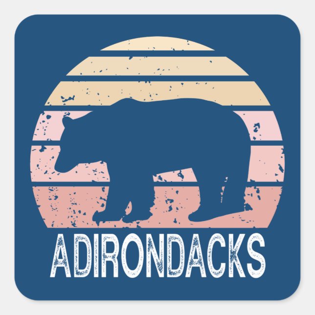 Adirondacks Retro Bär Quadratischer Aufkleber (Vorderseite)