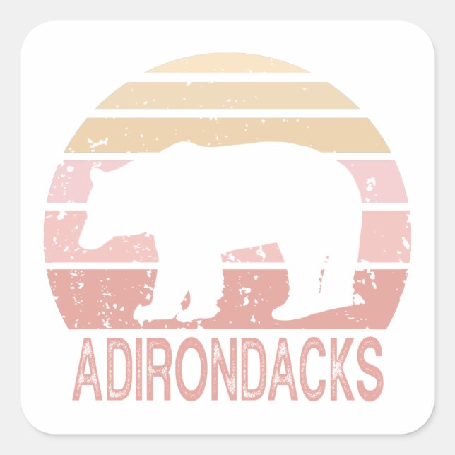 Adirondacks Retro Bär Quadratischer Aufkleber (Vorderseite)