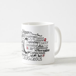 Adjektive Word Cloud beginnt mit Buchstabe C Kaffeetasse