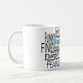 Adjektive Word Cloud beginnt mit Buchstabe F Kaffeetasse