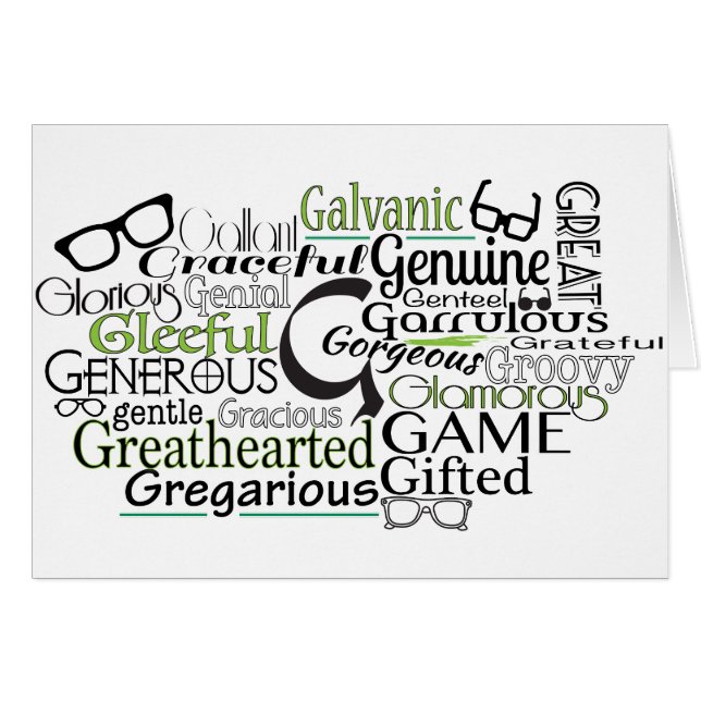 Adjektive Word Cloud beginnt mit Buchstabe G (Vorderseite (Horizontal))