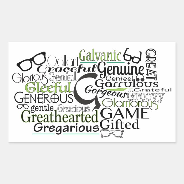 Adjektive Word Cloud beginnt mit Buchstabe G Rechteckiger Aufkleber (Vorderseite)