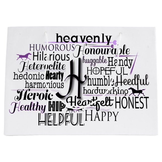 Adjektive Word Cloud beginnt mit Buchstabe H Große Geschenktüte (Vorderseite)