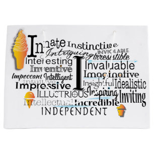 Adjektive Word Cloud beginnt mit Buchstabe I Große Geschenktüte