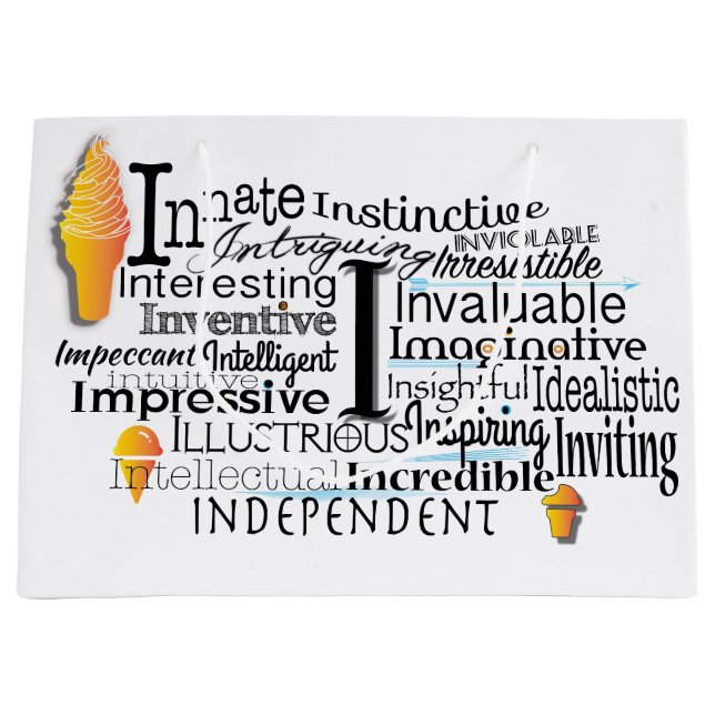 Adjektive Word Cloud beginnt mit Buchstabe I Große Geschenktüte (Vorderseite)