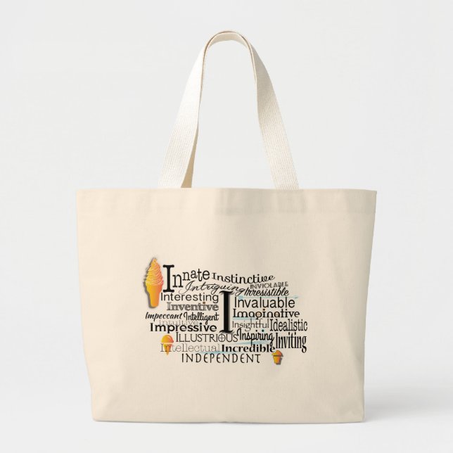 Adjektive Word Cloud beginnt mit Buchstabe I Jumbo Stoffbeutel (Vorne)