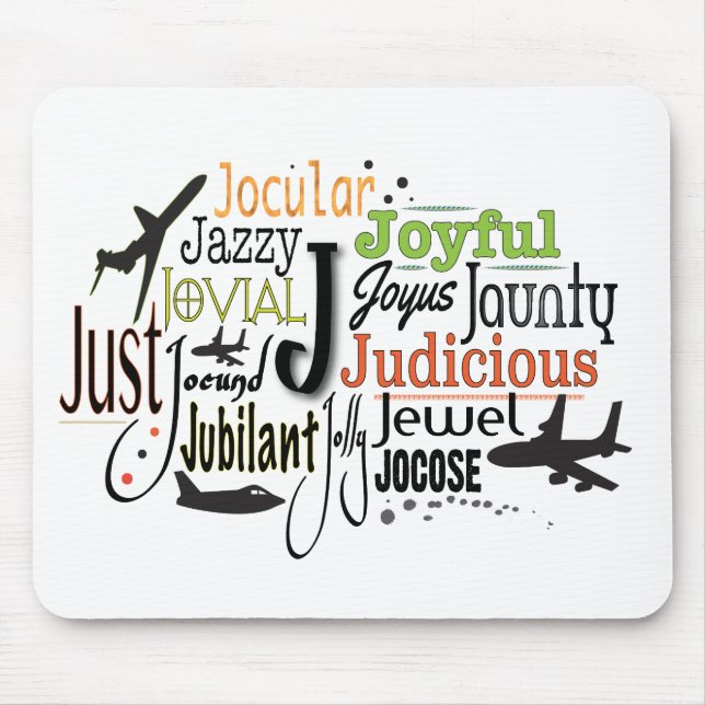 Adjektive Word Cloud beginnt mit Buchstabe J Mousepad (Vorne)