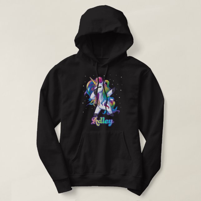 ADLEN Name Personalisiert Custom Rainbow Unicorn D Hoodie (Design vorne)