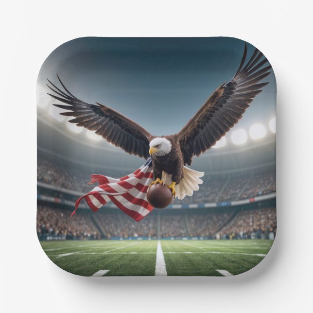 Adler auf Bald mit Fußball und Flagge Pappteller (Vorderseite)