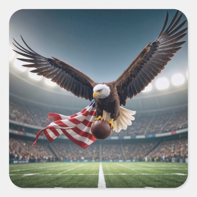Adler auf Bald mit Fußball und Flagge Quadratischer Aufkleber (Vorderseite)
