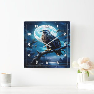Adler auf Branch unter Mondlicht gekrönt Quadratische Wanduhr