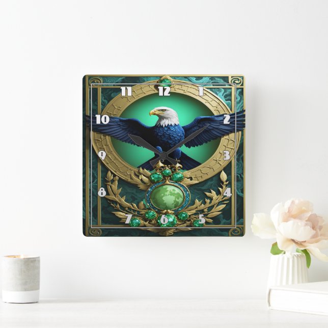 Adler auf dem Baumzweig während der goldenen Stund Quadratische Wanduhr (Zuhause)