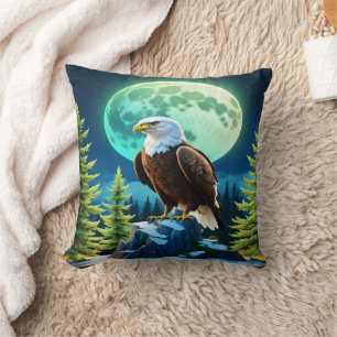 Adler auf Felsen unter Vollmond Kissen