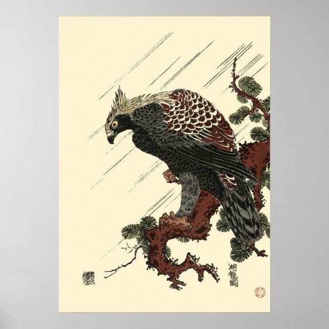 Adler auf Kiefernholz Japanischer Druck Poster (Vorne)
