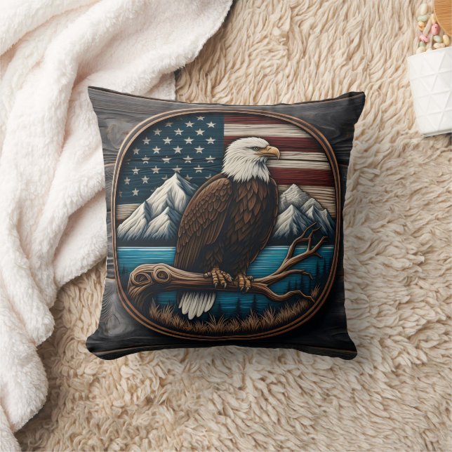 Adler auf Zweig, amerikanische Flagge Kissen (Decke)