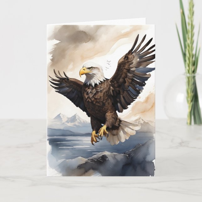 Adler aus Bald, der hoch über der Meeresfläche fli Karte (Vorderseite)