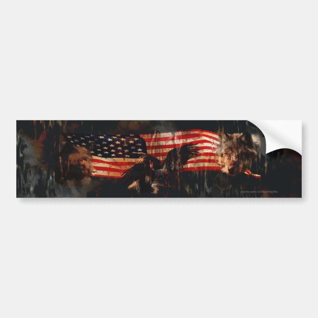 Adler, Bär, Wolf, amerikanische Flagge US Patrioti Autoaufkleber (Vorne)