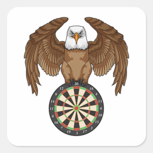 Adler bei Darts mit Dartboard Quadratischer Aufkleber (Vorderseite)