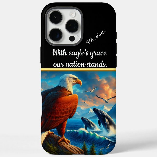 Adler beobachtet Wale bei Sonnenuntergang iPhone 16 Pro Max Hülle (Rückseite)