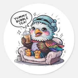 Adler Cartoon Adler: Gemütlich, Kawaii Vibes Runder Aufkleber