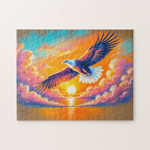 Adler, der bei Sonnenuntergang in der Pastelhalle