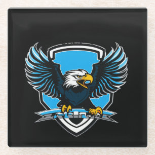 Adler FC Fußballclub-Logo in Hellblau, Schwarz Glasuntersetzer