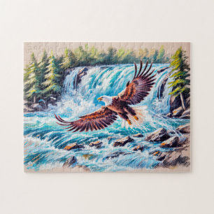 Adler fliegen vor dem Wasserfall Pastelhalk
