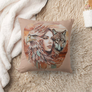 Adler - Frau - Wolf - Aquarellkunst 1 - Fan Fun Kissen