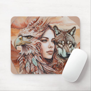 Adler - Frau - Wolf - Aquarellkunst 1 - Fanspass Mousepad